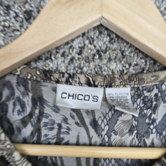 Chicos Top Womens 2 US Large Beige‎ Pintuck Blouse Zip Scoop Neck Casual Ladies - Picture 6 of 7